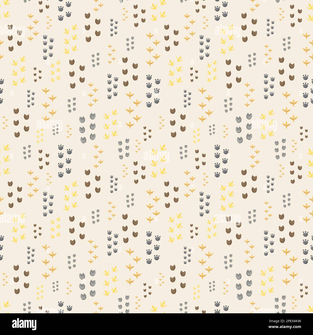 Acquerello senza cuciture modello di allevamento con animali domestici. Cavallo, pecora, vacca, maiale, oca, pollo. terreno agricolo modello infantile senza cuciture. Foto Stock