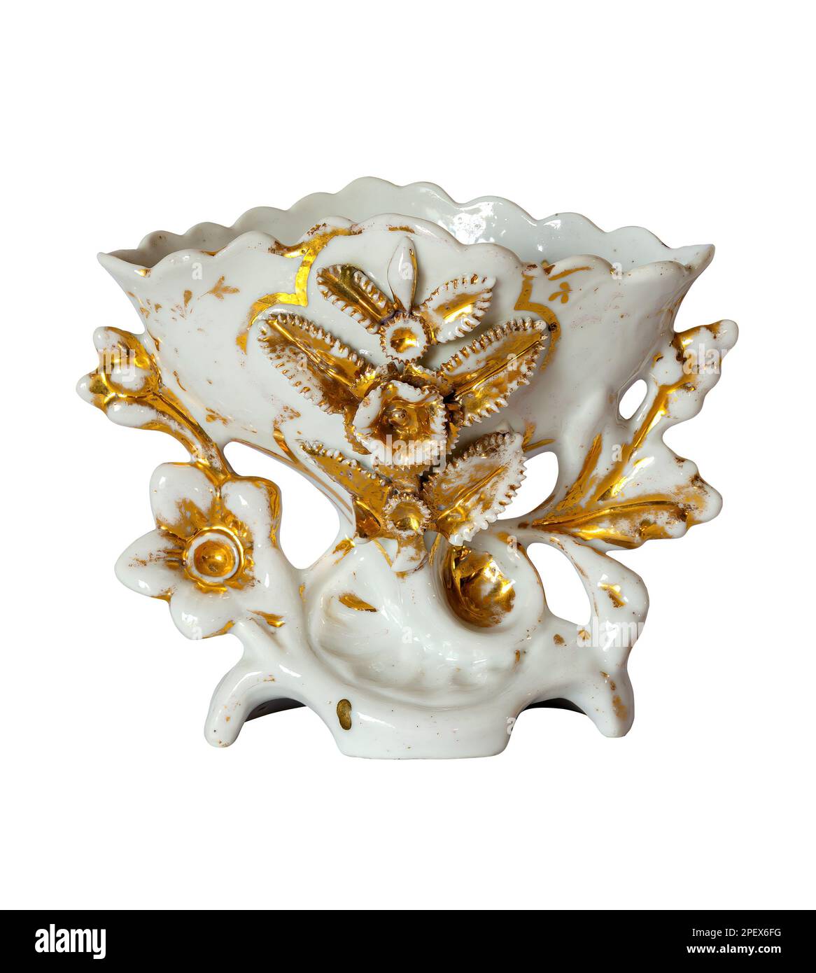 Vaso d'epoca francese per matrimoni, in porcellana bianca e d'oro del 19th ° secolo. Foto Stock