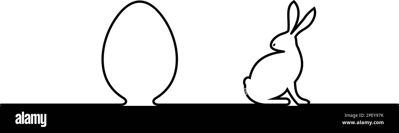Uovo di Pasqua e coniglietto vettore in nero. Sfondo isolato. Contorno ornamento simbolo di Pasqua. Illustrazione Vettoriale