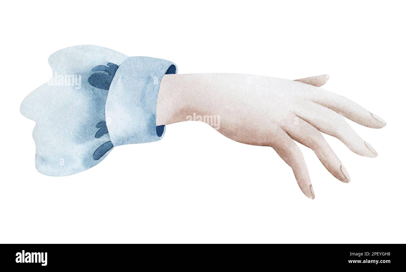 Acquerello illustrazione di hobby di giardinaggio. Piantando giovani pianta, piante. Disegno di mani e piante. Serie di elementi isolati su sfondo bianco. Foto Stock