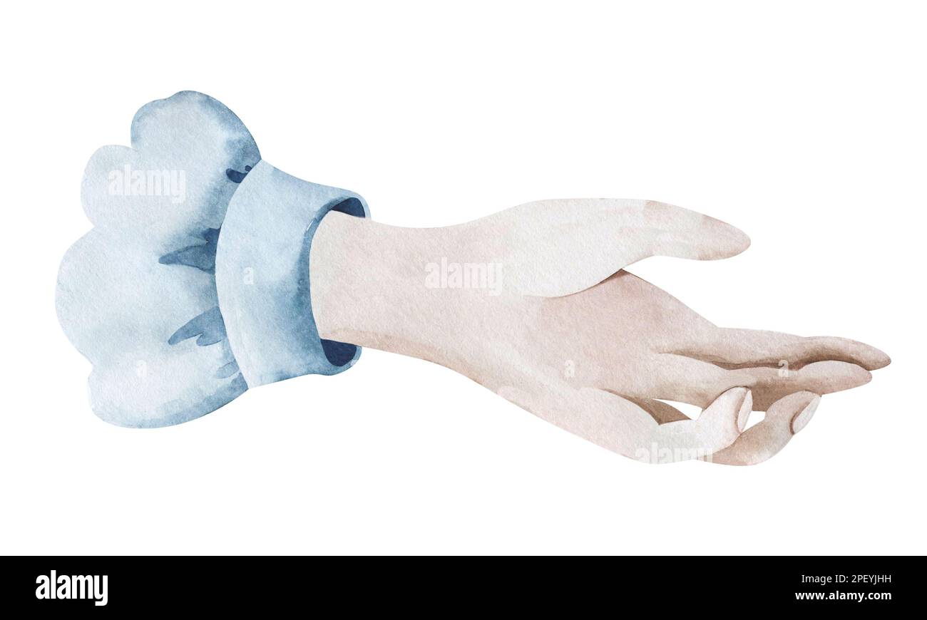 Acquerello illustrazione di hobby di giardinaggio. Piantando giovani pianta, piante. Disegno di mani e piante. Serie di elementi isolati su sfondo bianco. Foto Stock