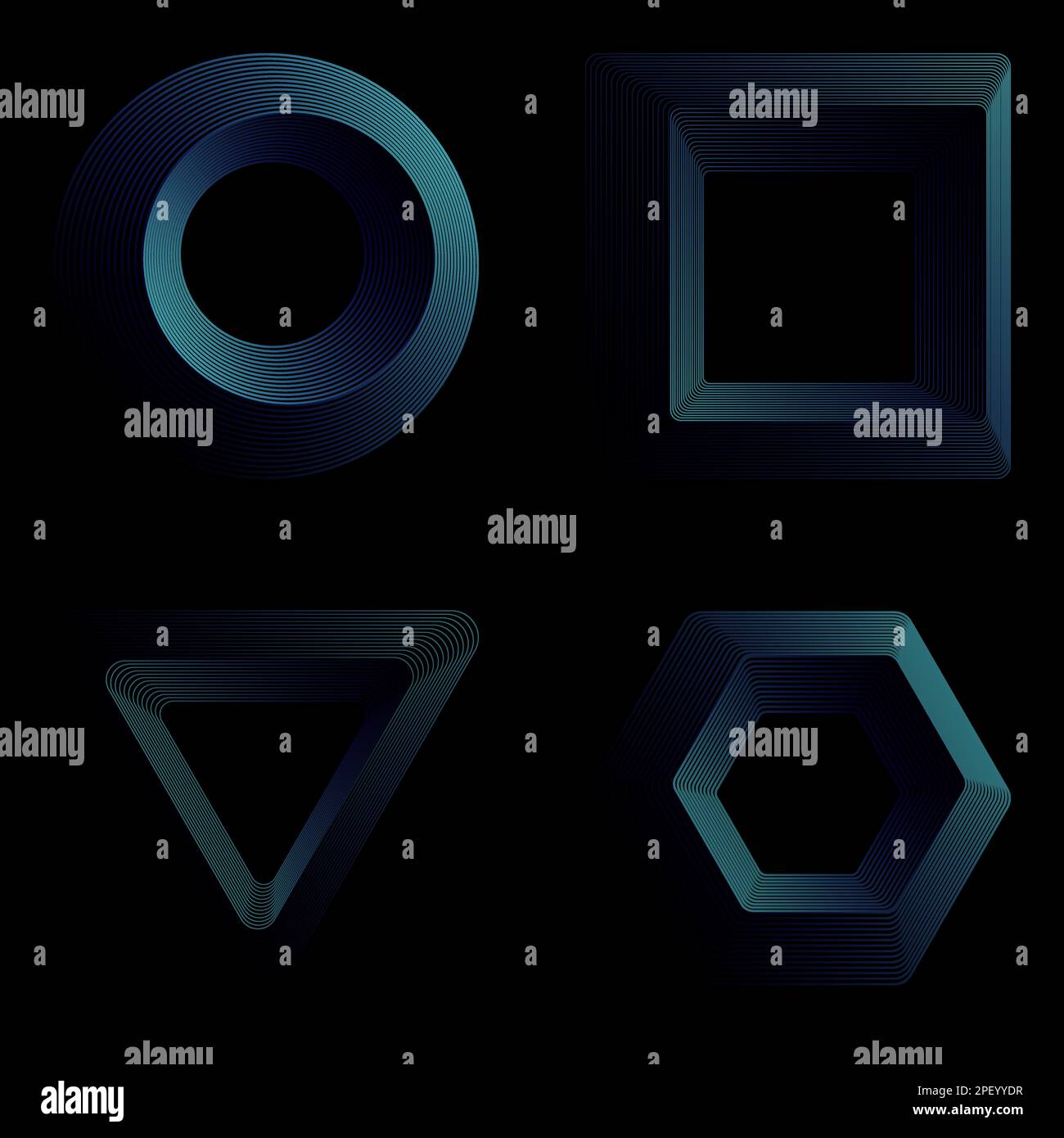 Set di oggetti frattali astratti su sfondo nero. Perfetto per qualsiasi utilizzo. Illustrazione Vettoriale