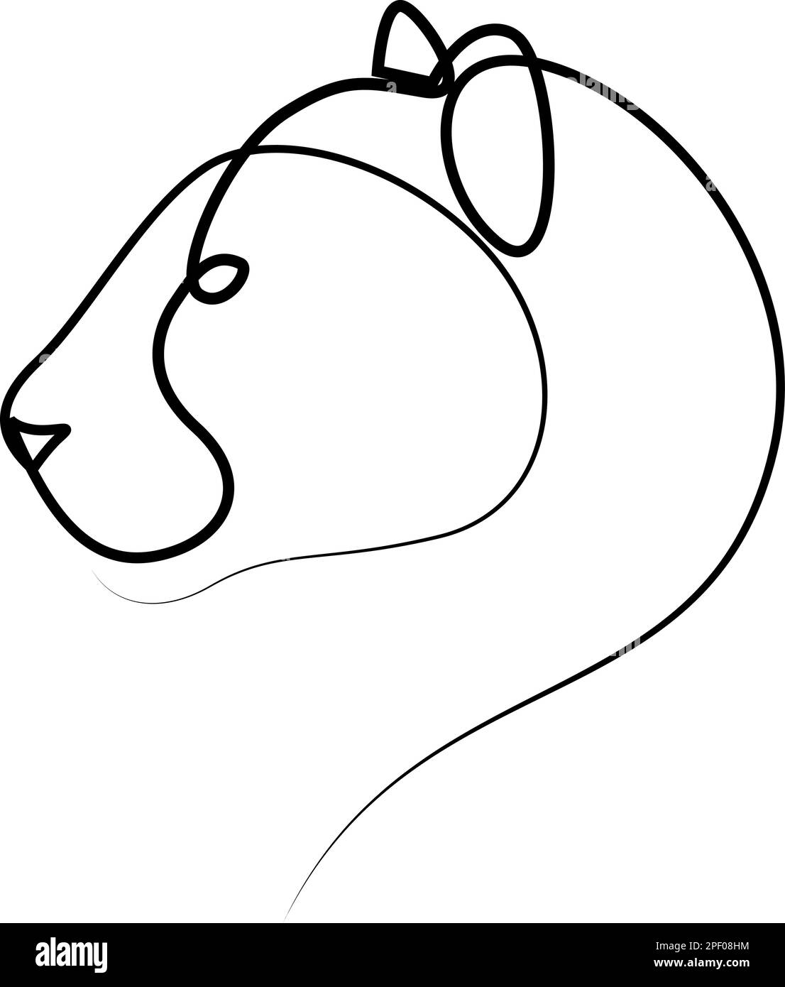 Puma, leoness, disegno grafico Jaguar. Sagoma di disegno a una linea continua. Leopard per l'identità o tatuaggio del logo aziendale Illustrazione Vettoriale