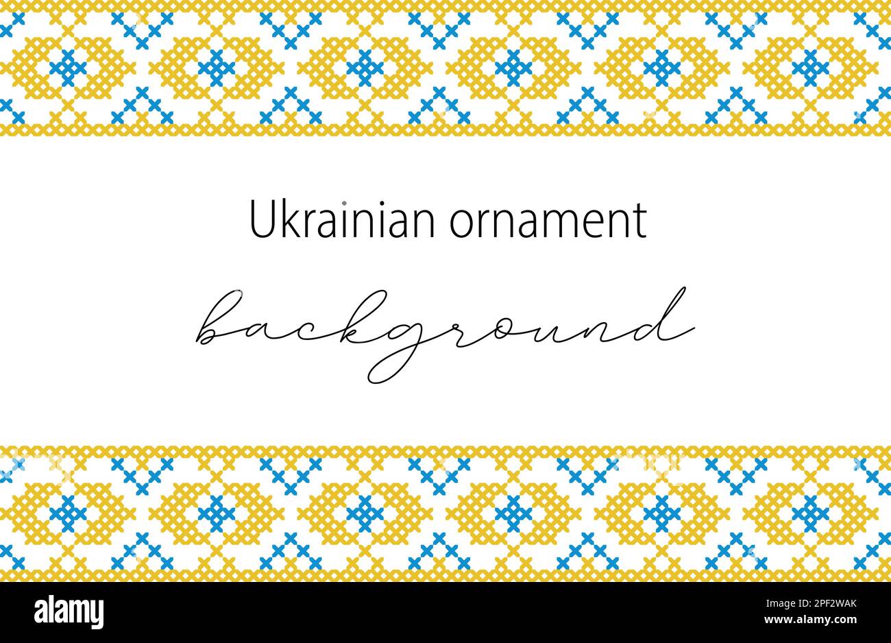 Sfondo vettoriale ucraino, banner, poster.folk tradizionale, ornamento etnico. Bordo nei colori giallo e blu bandiera Ucraina. Pixel art, vyshyvanka Illustrazione Vettoriale