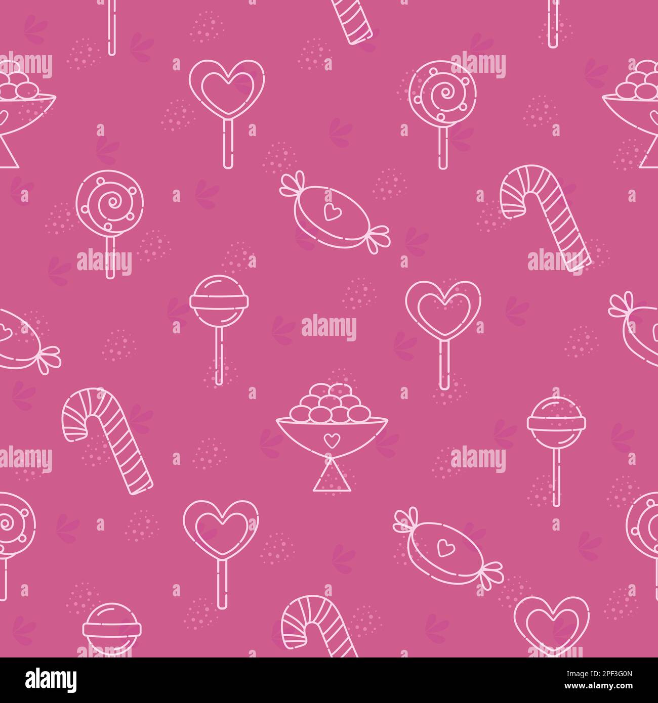 Diversi tipi di caramelle, disegno vettoriale rosa senza cuciture Illustrazione Vettoriale