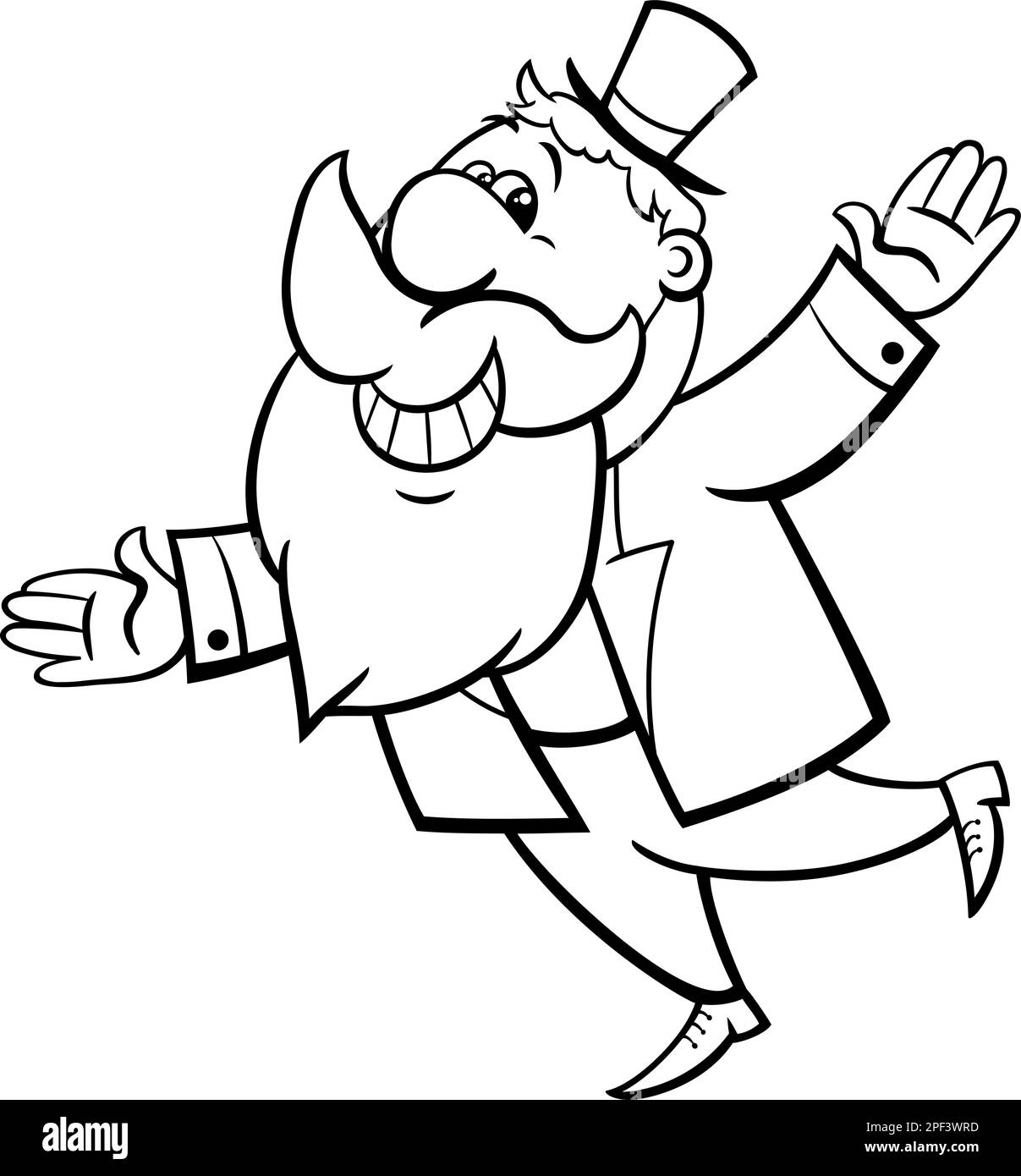 Cartoni animati in bianco e nero raffigurazione del divertente personaggio fantasy Leprechaun sulla pagina da colorare del giorno di San Patrizio Illustrazione Vettoriale