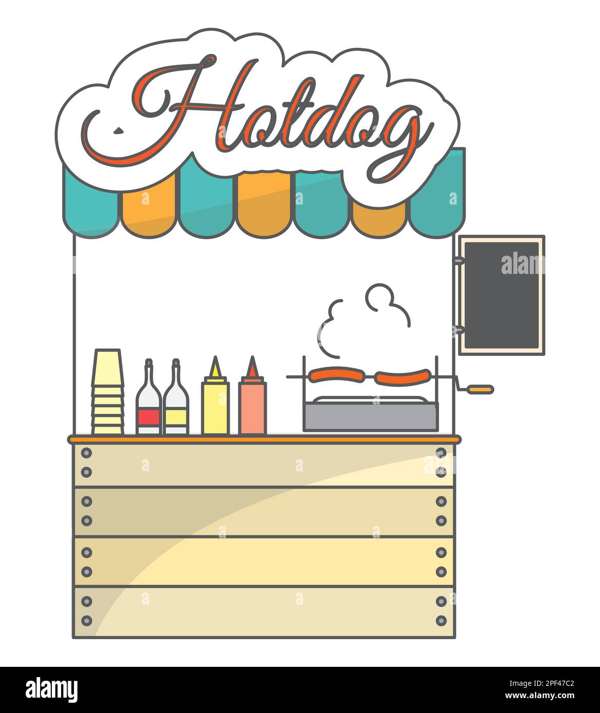 Illustrazione piatta del mercato locale di strada del vettore hotdog Illustrazione Vettoriale