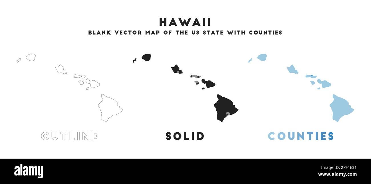 Mappa delle Hawaii. Confini delle Hawaii per la vostra infografica. Forma dello stato US vettoriale. Illustrazione vettoriale. Illustrazione Vettoriale