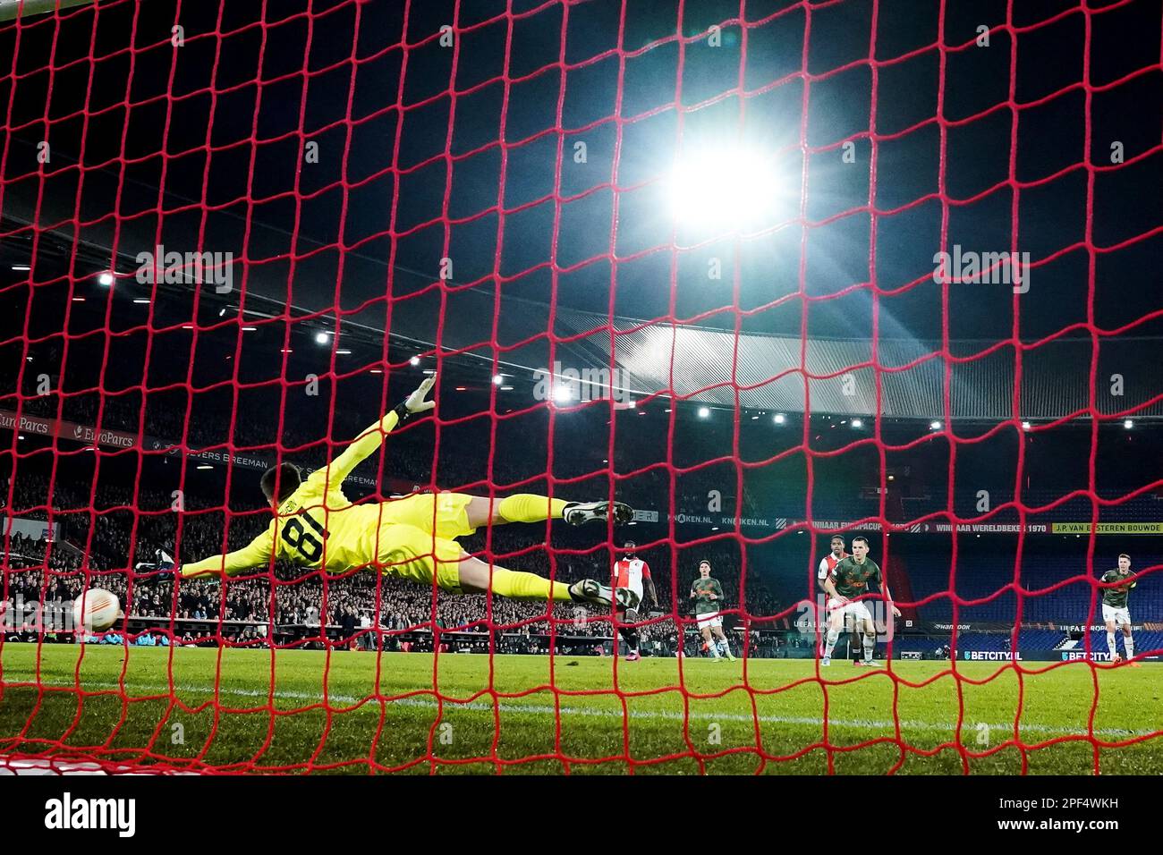 Rotterdam - Goal Feyenoord durante la partita tra Feyenoord e Shakhtar Donetsk allo Stadion Feijenoord De Kuip il 16 marzo 2023 a Rotterdam, nei Paesi Bassi. (Da Box a Box Pictures/Yannick Verhoeven) Foto Stock