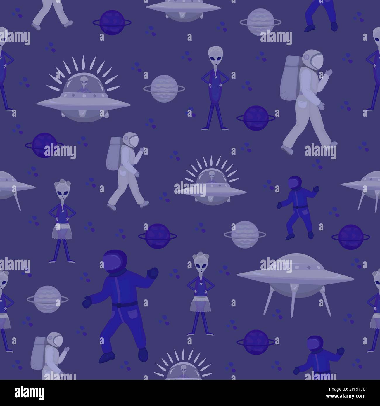 Tema spazio, motivo senza cuciture nei colori blu e grigio Illustrazione Vettoriale