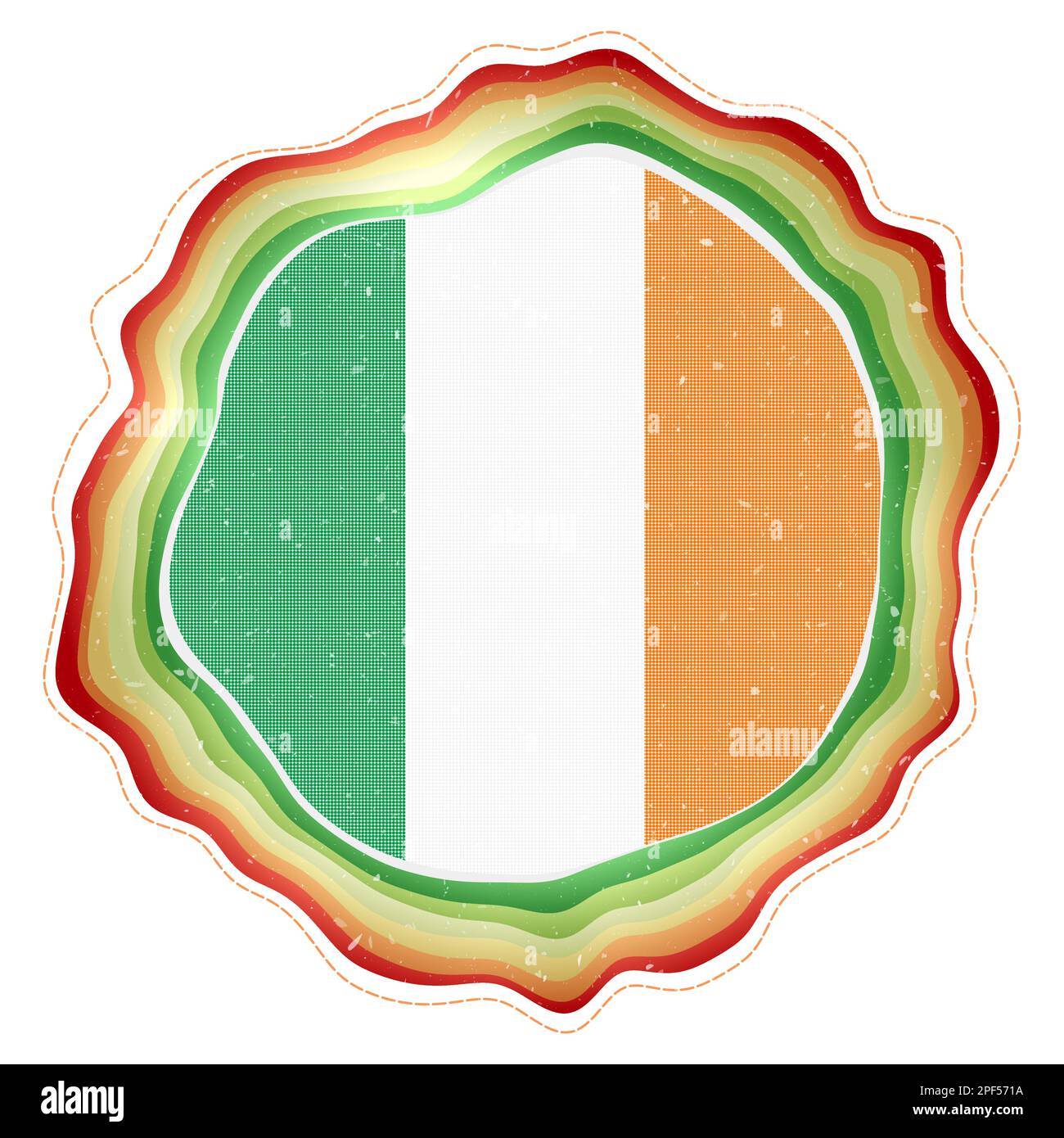 Bandiera dell'Irlanda in cornice. Distintivo del paese. Cartello circolare stratificato intorno alla bandiera irlandese. Impressionante illustrazione vettoriale. Illustrazione Vettoriale