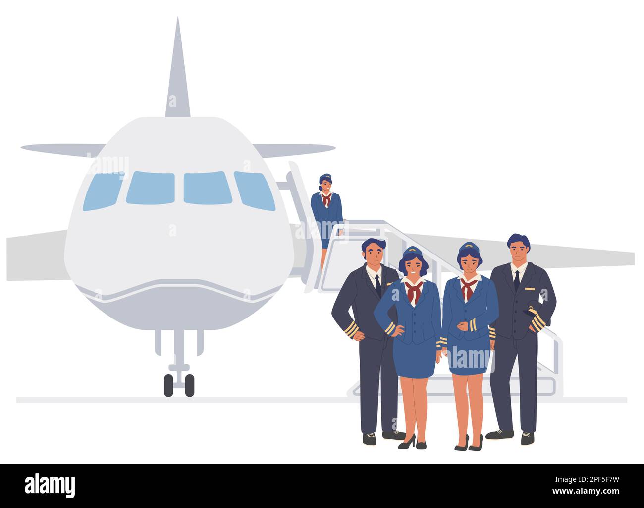 Equipaggio di volo vettoriale in piedi insieme all'illustrazione dell'aereo Illustrazione Vettoriale