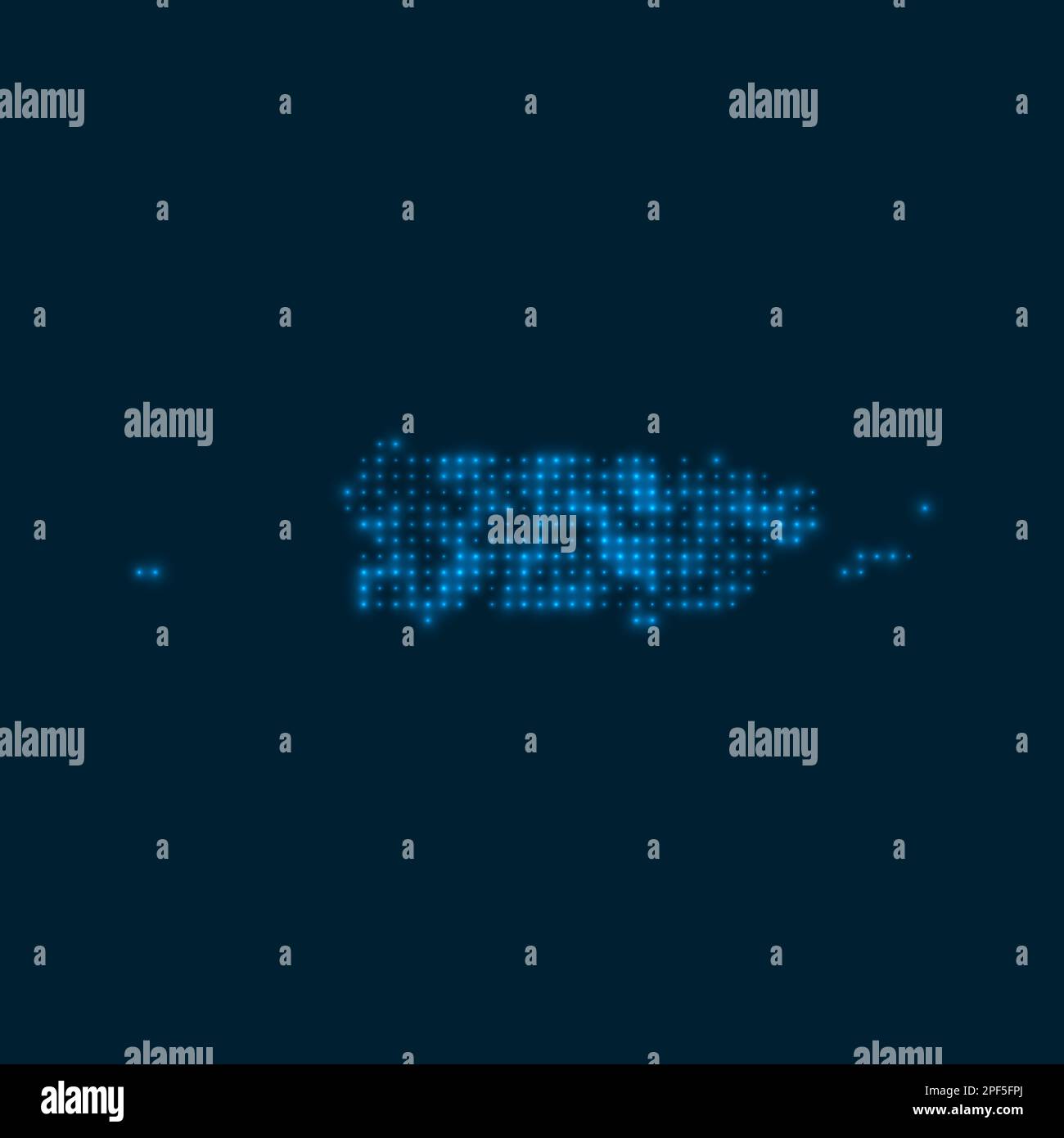 Mappa luminosa punteggiata di Porto Rico. Forma del paese con bulbi blu luminosi. Illustrazione vettoriale. Illustrazione Vettoriale