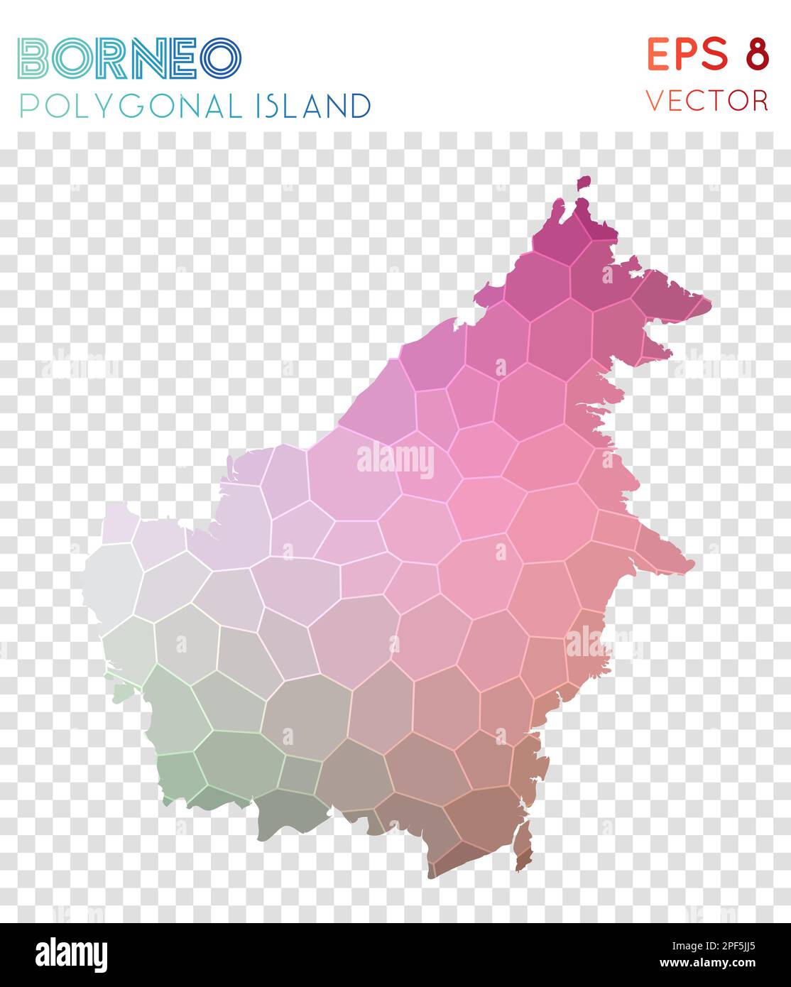 Mappa poligonale del Borneo, isola in stile mosaico. Succoso basso stile poly, design moderno. Mappa poligonale del Borneo per infografiche o presentazioni. Illustrazione Vettoriale
