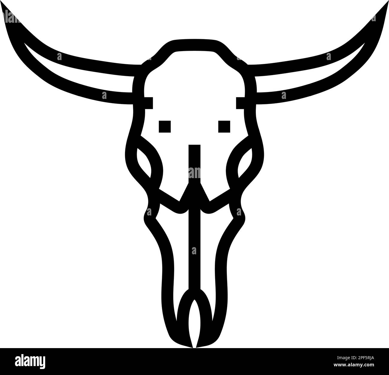 illustrazione del vettore icona della linea animale del corno della mucca del cranio Illustrazione Vettoriale