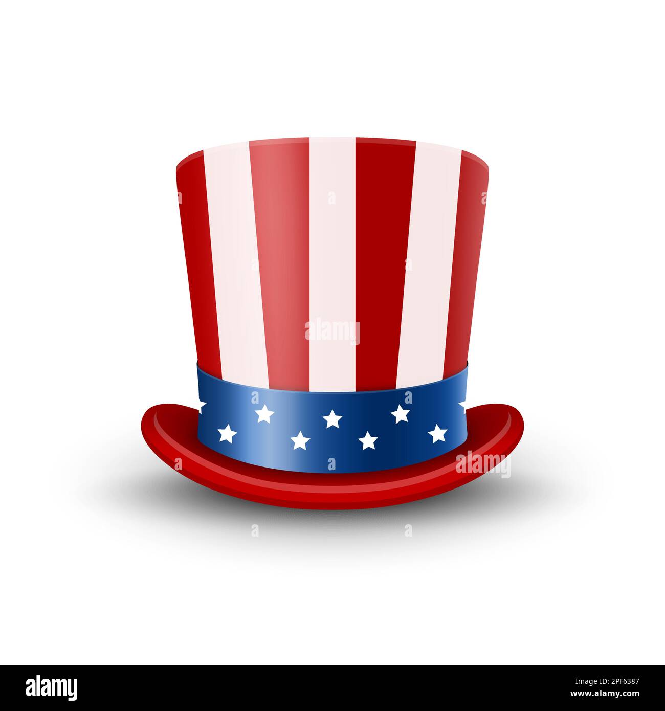 Vector 3D Top Hat realistico in American Flag Color Closeup isolato. Cappello USA. United States of America Independence Labor Day, Presidents Day. Nazione Illustrazione Vettoriale