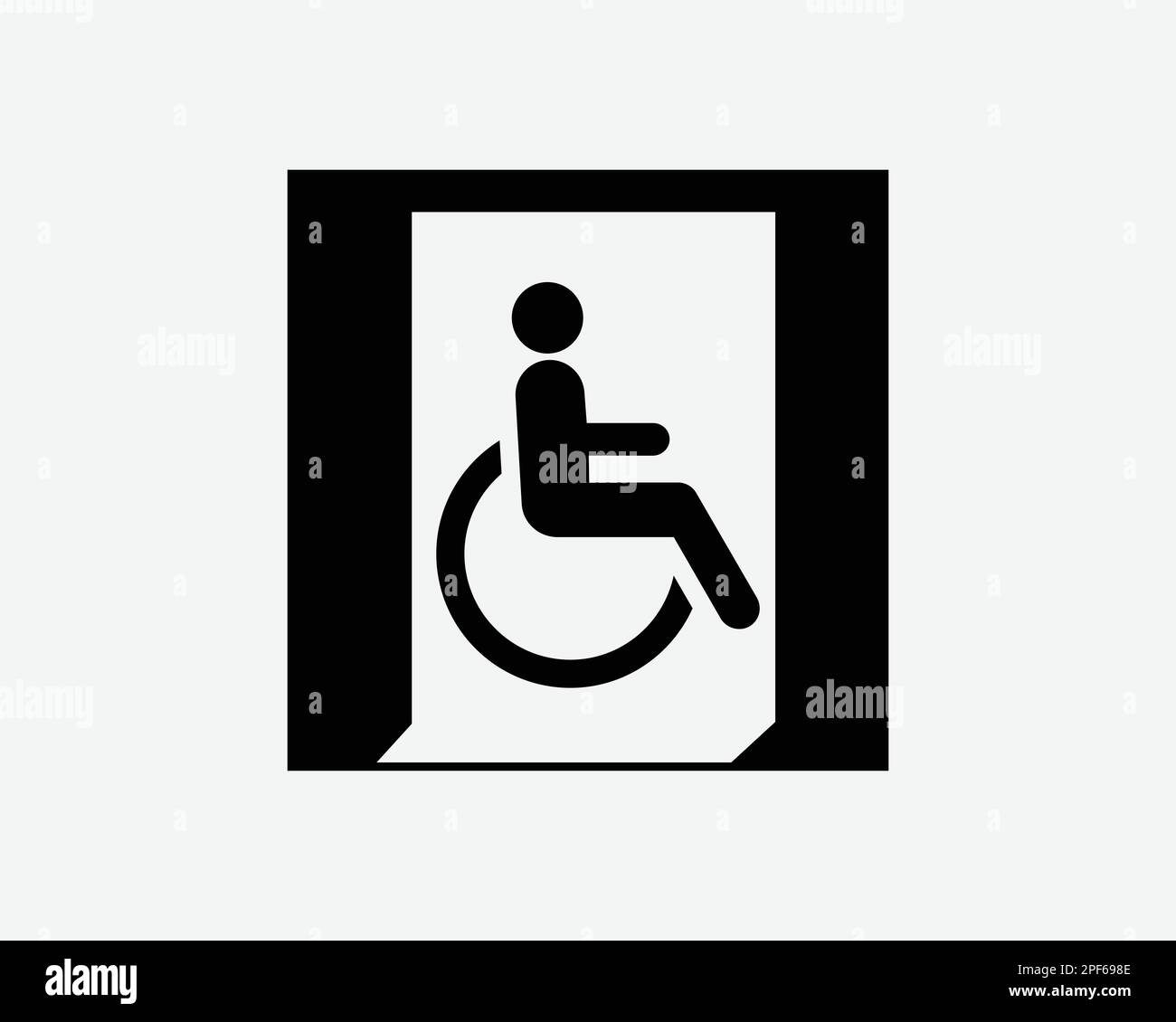 Esci per le persone disabili sedia a rotelle accesso Black White Silhouette segno simbolo icona grafico clipart Illustrazione Pittogramma vettore Illustrazione Vettoriale