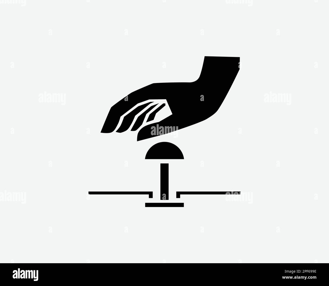 Pulsante di arresto di emergenza premere Off nero bianco simbolo simbolo simbolo simbolo simbolo icona grafico clipart Illustrazione pittogramma vettore Illustrazione Vettoriale