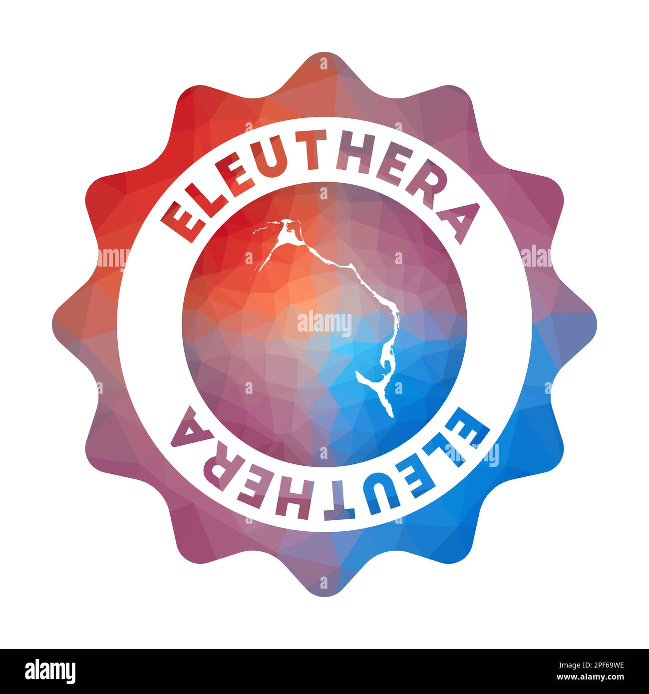 Logo Eleuthera low poly. Colorato logo di viaggio sfumato dell'isola in stile geometrico. Poligonale multicolore Eleuthera segno arrotondato con mappa per yo Illustrazione Vettoriale