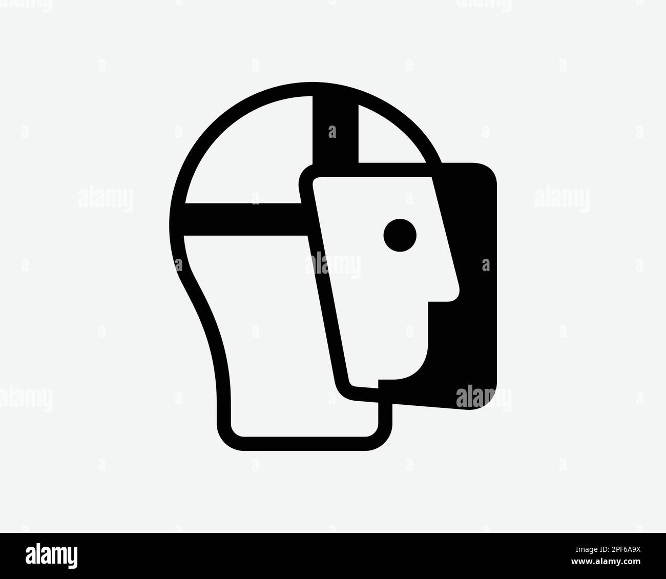 Copertura maschera di protezione maschera protezione viso DPI testa di sicurezza nero bianco silhouette simbolo icona segno grafico clipart Illustrazione pittogramma vettore Illustrazione Vettoriale