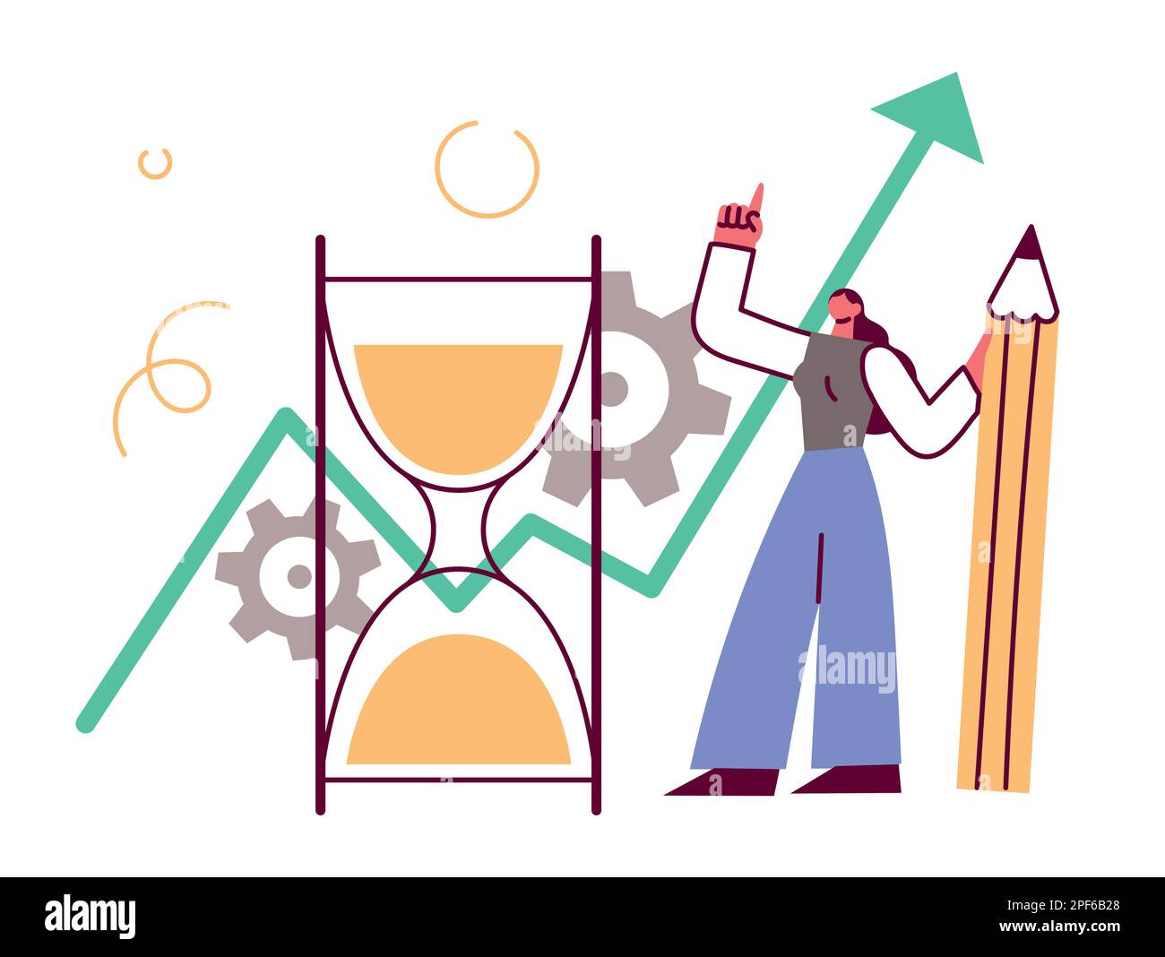 Crescita in funzione del tempo. Gestione del tempo, pianificazione aziendale Illustrazione Vettoriale