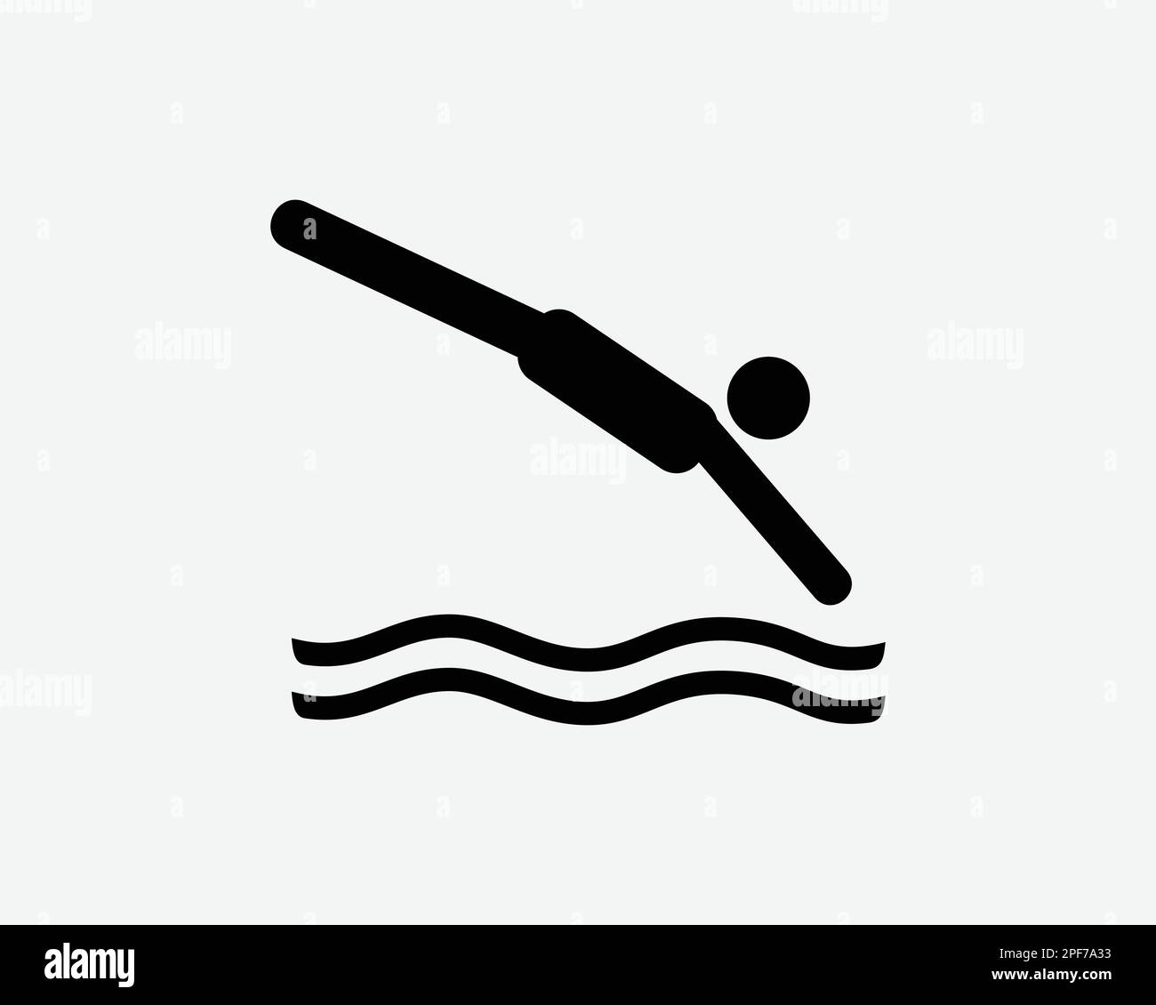 Immersione icona uomo immersione Jump Jumping Jumping in acqua piscina Nuoto Vector Black White Silhouette simbolo segno grafico clipart Illustrazione Pittogramma Pittogr Illustrazione Vettoriale