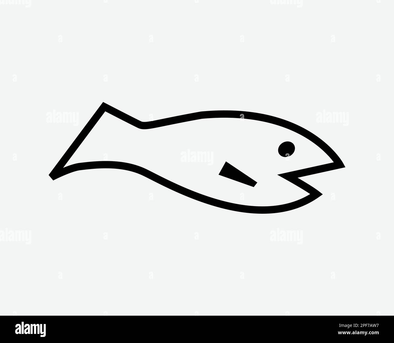Fish Line icona Vista laterale completa Mare Marino Oceano animale creatura vettore Nero Bianco Silhouette simbolo segno grafico clipart Illustrazione Pittogra Illustrazione Vettoriale