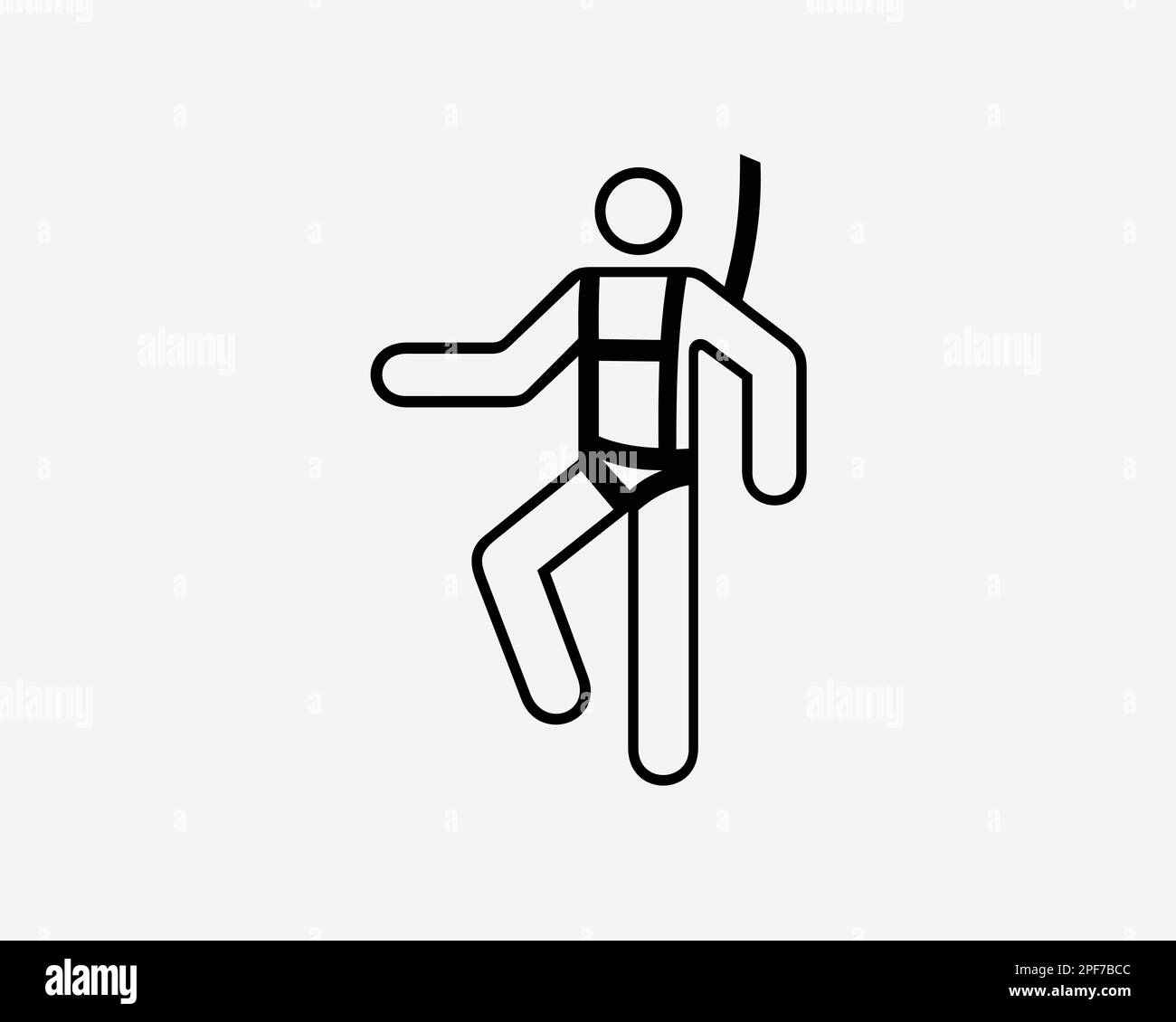Uomo che indossa imbracatura di sicurezza icona lavoratore arrampicatore appeso nero bianco silhouette simbolo icona segno grafico clipart Illustrazione pittogramma vettore Illustrazione Vettoriale