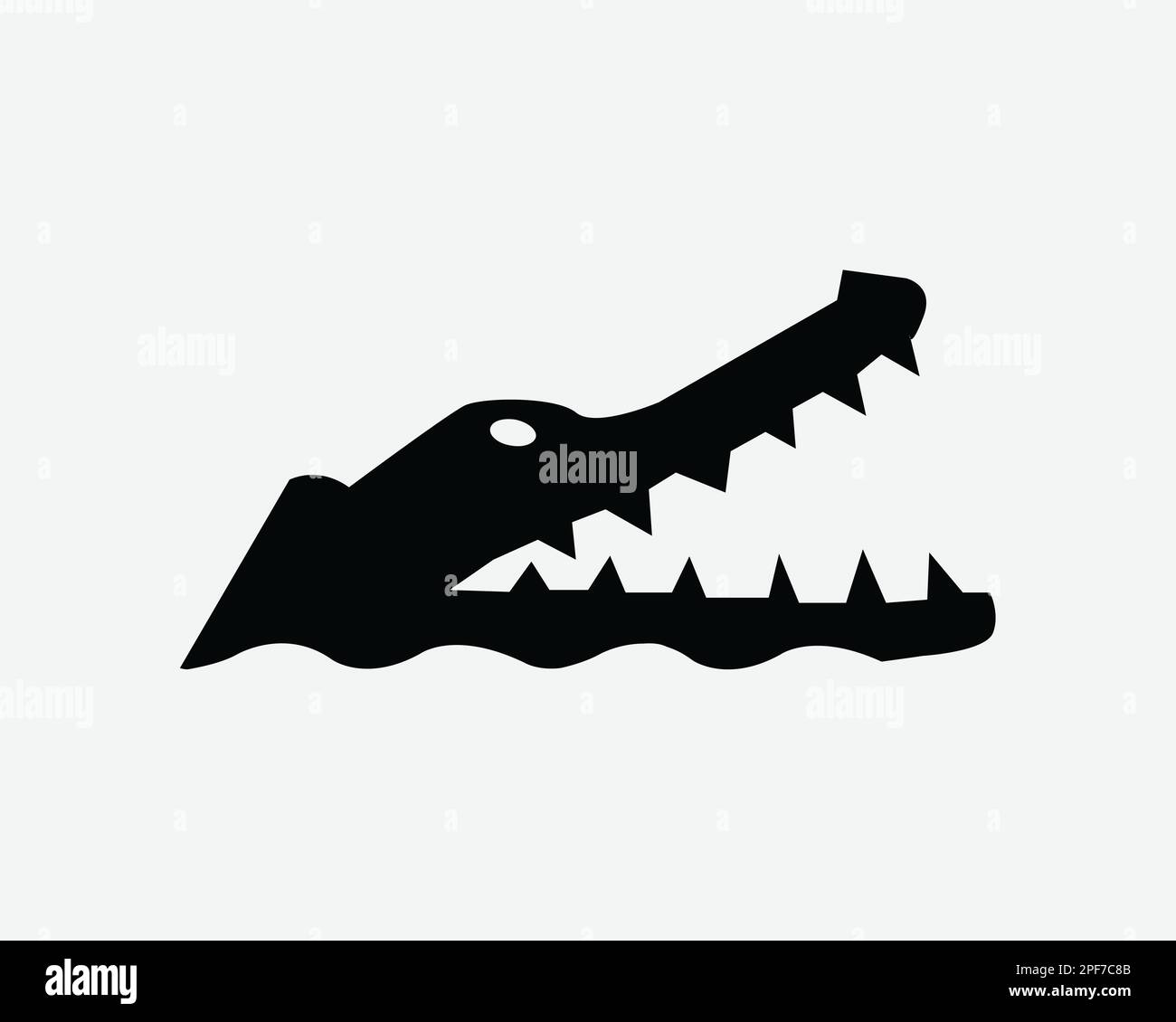 Icona della testa di alligatore Gator Rettile di coccodrillo a bocca aperta Jaw Vector Black White Silhouette simbolo segno grafico clipart illustrazione pittogramma Illustrazione Vettoriale