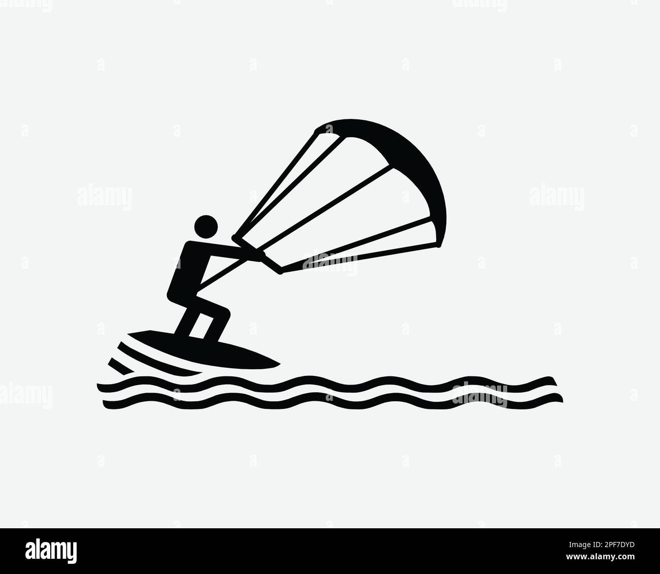 Kiteboarding icona Kitesurfing Kite Boarding Surfing Sport Vector Black White Silhouette simbolo segno grafico clipart Illustrazione pittogramma Illustrazione Vettoriale