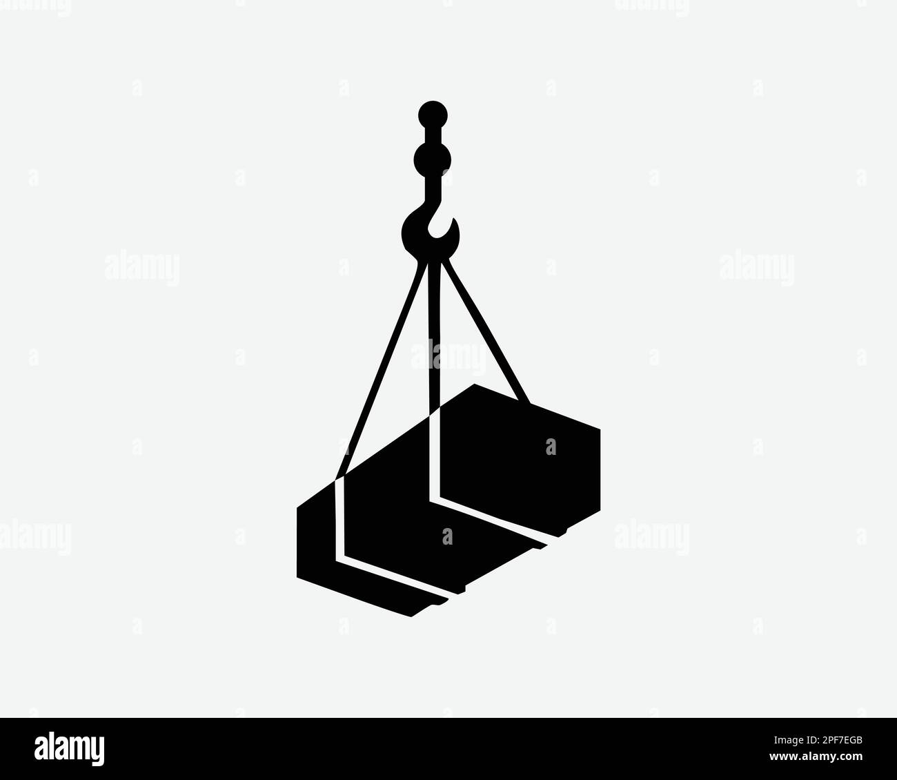Icona carico sospeso costruzione gru trasporto oggetto paranco vettore nero bianco silhouette simbolo segno grafico clipart Illustrazione pittogramma Illustrazione Vettoriale