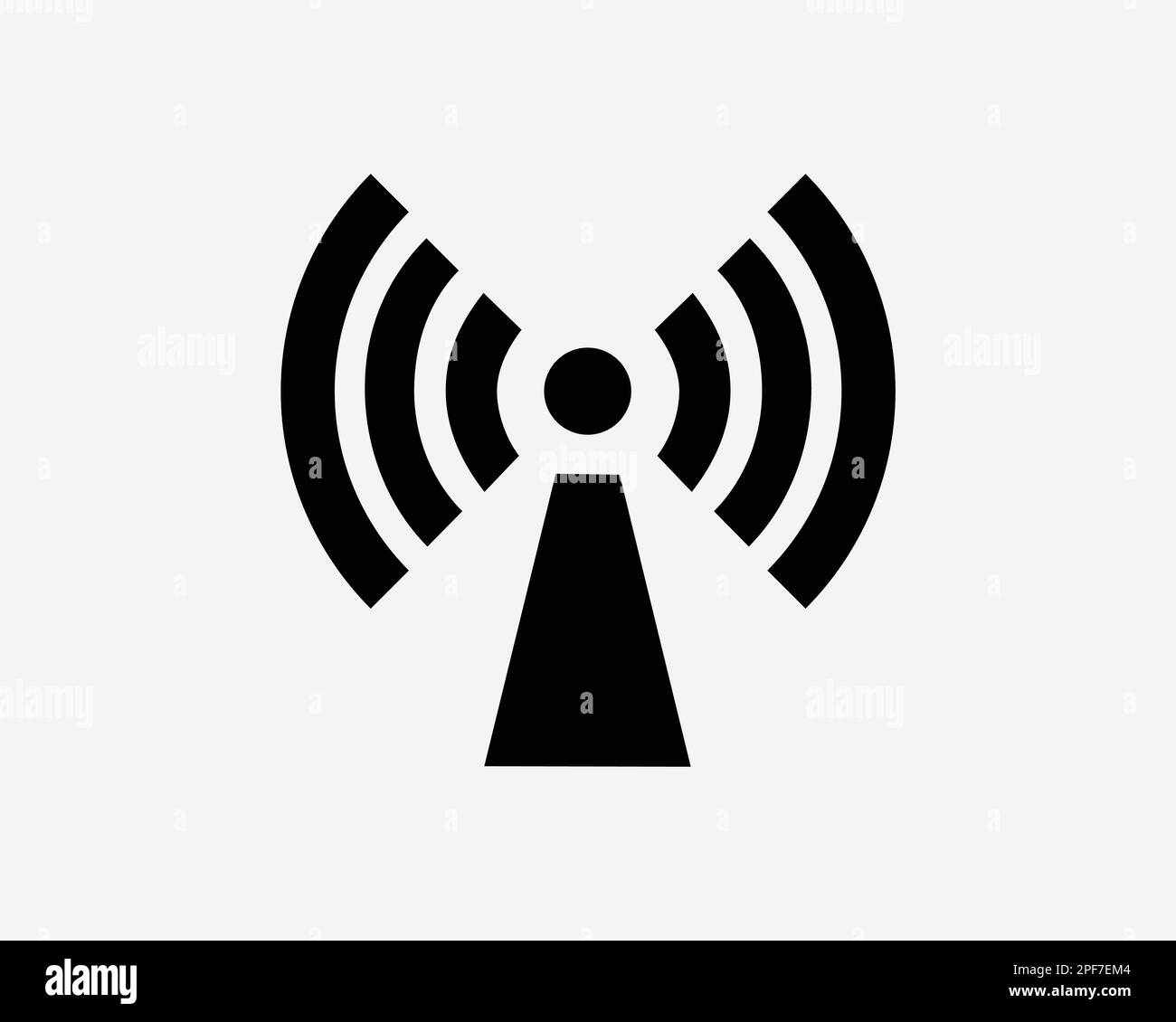 Icona simbolo di radiazione non ionizzante Wireless WiFi rete segnale Wave vettore nero bianco Silhouette segno grafico clipart illustrazione pittogramma Illustrazione Vettoriale