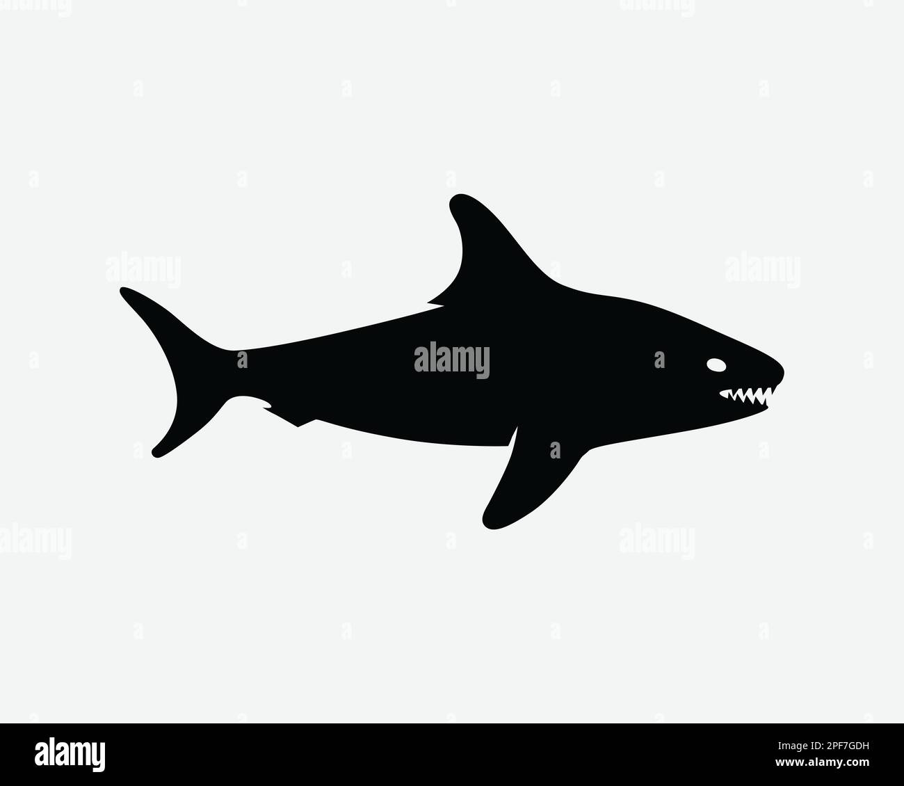 Icona dello squalo Vista laterale Profilo Big Fish Killer animale creatura vettore Nero Bianco Silhouette simbolo segno grafico clipart Illustrazione pittogramma Illustrazione Vettoriale