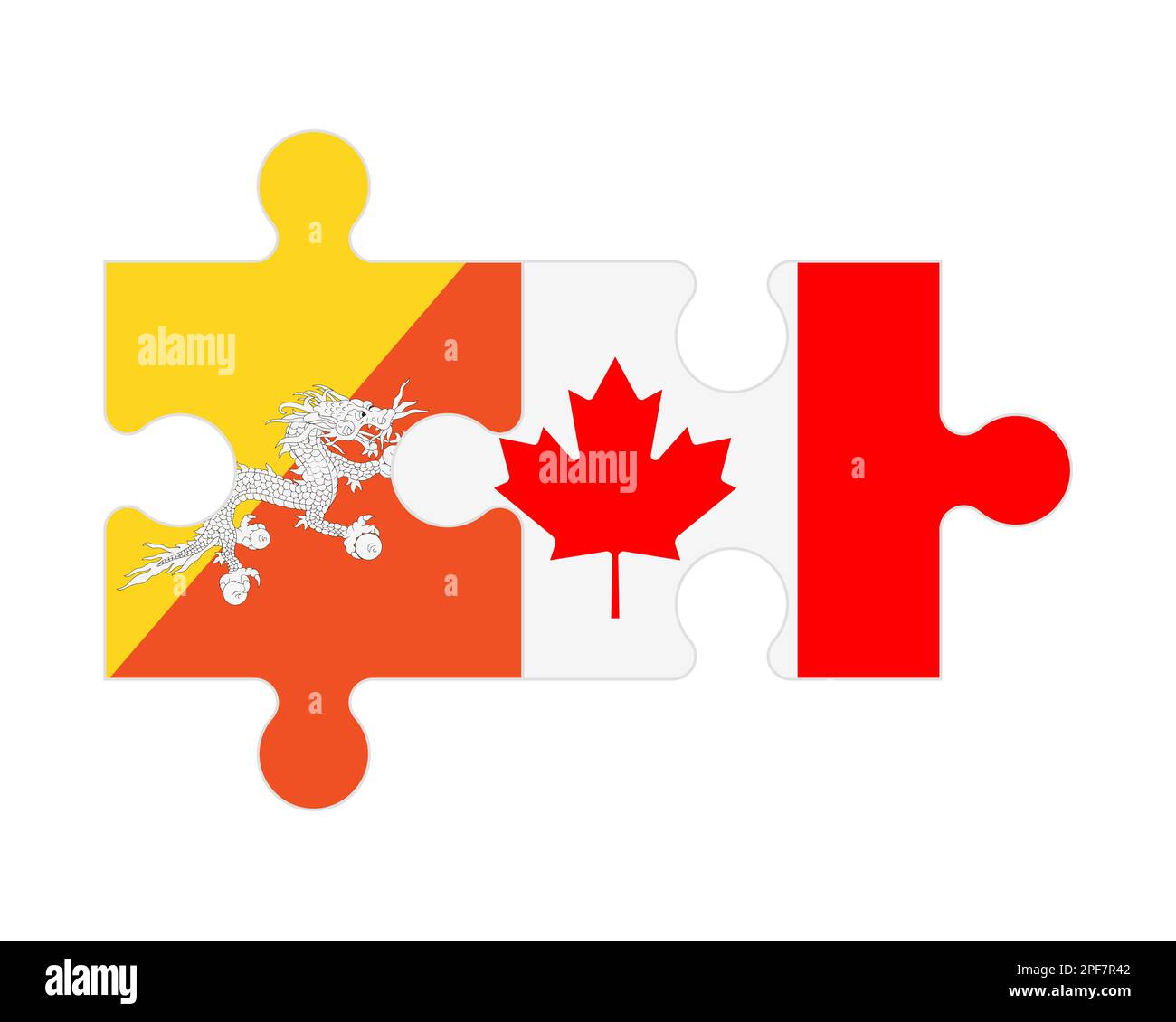 Puzzle connesso di bandiere di Bhutan e Canada, vettore Illustrazione Vettoriale