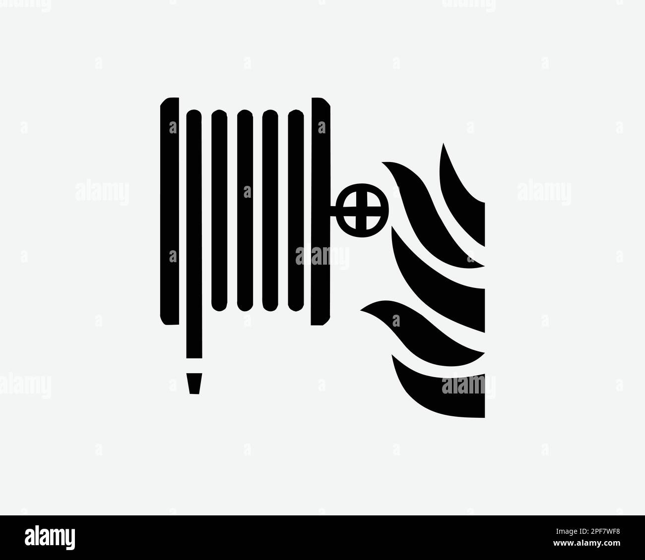 Tubo di fuoco bobina estintore estinguitore tubo attrezzatura fiamma nero bianco silhouette segno simbolo icona Clipart grafico illustrazione pittogramma Vector Illustrazione Vettoriale