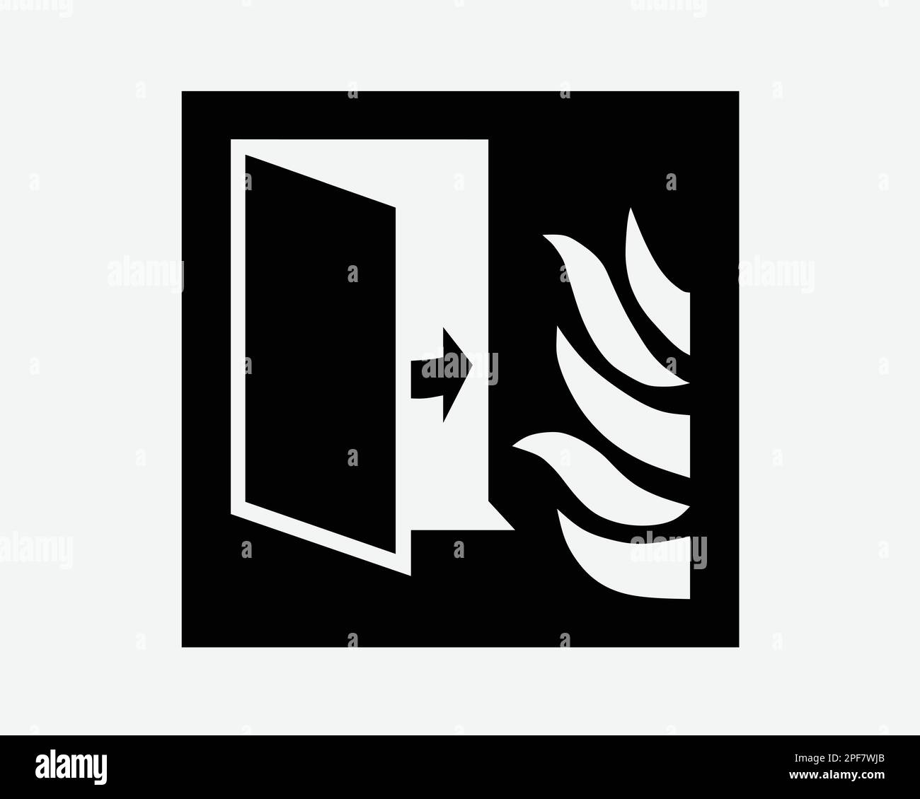 Uscita di emergenza incendio uscita porta percorso vuoto segnale nero bianco Silhouette segno simbolo icona Clipart grafico illustrazione pittogramma Vector Illustrazione Vettoriale