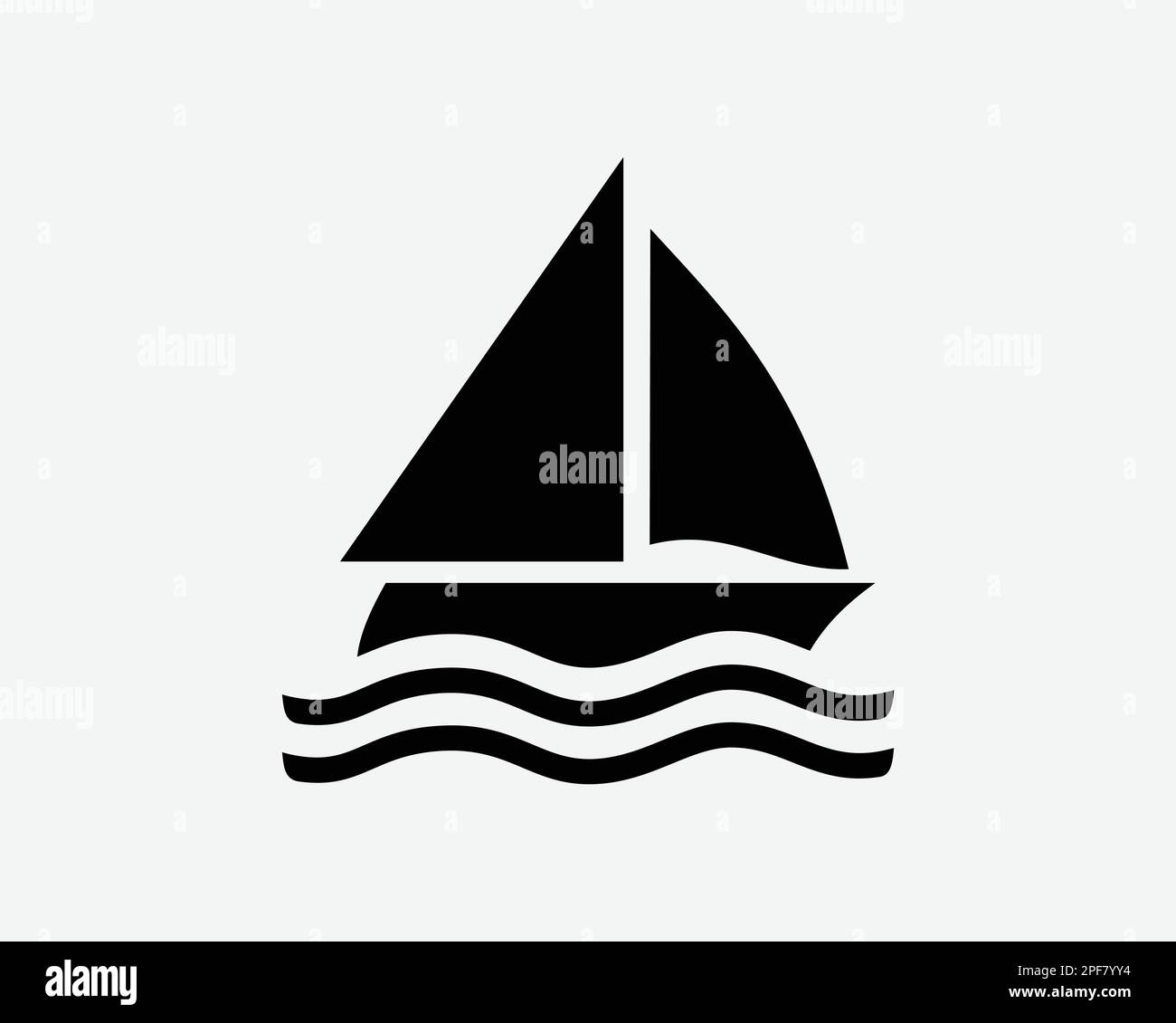 Barca a vela icona Barca a vela Vento nave Sea Wave Ocean Lake Vector Black White Silhouette simbolo segno grafico clipart Illustrazione pittogramma Illustrazione Vettoriale