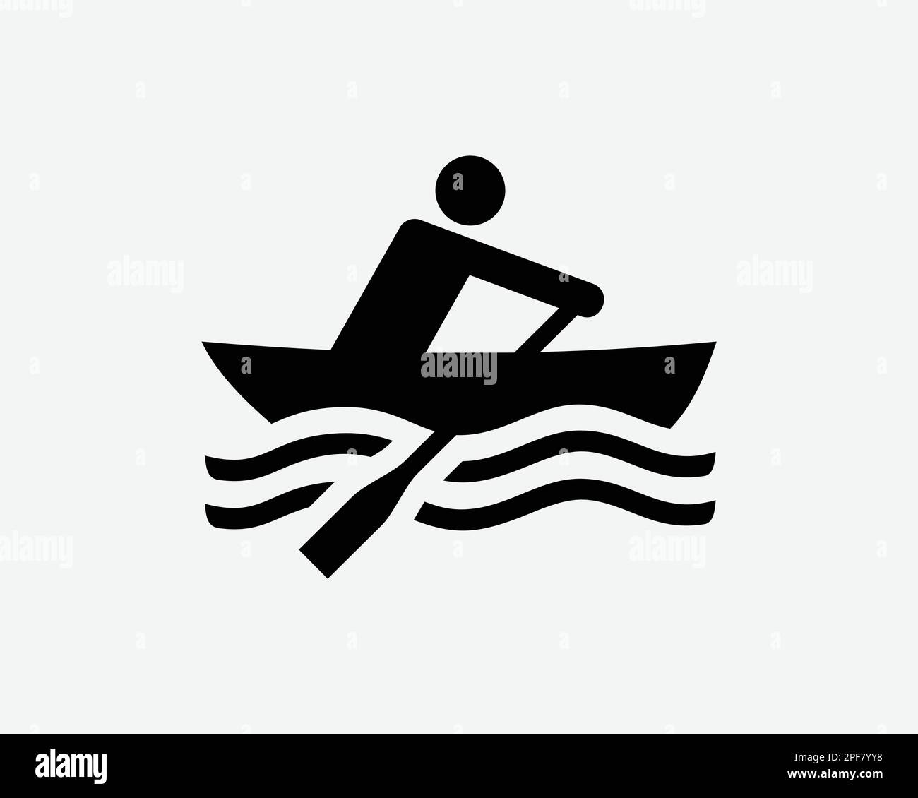 Rowing Row Boat Kayak Rower Sport Vector Black White Silhouette simbolo segno grafico clipart Illustrazione pittogramma Illustrazione Vettoriale