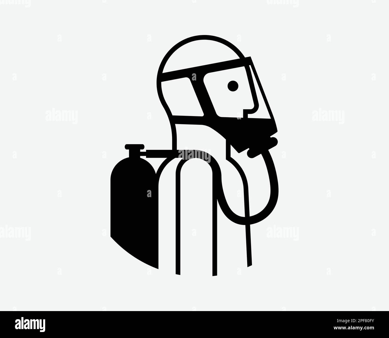 Respiratore autonomo maschera completa di viso ossigeno nero bianco silhouette simbolo icona segno grafico clipart Illustrazione Pittogramma vettore Illustrazione Vettoriale