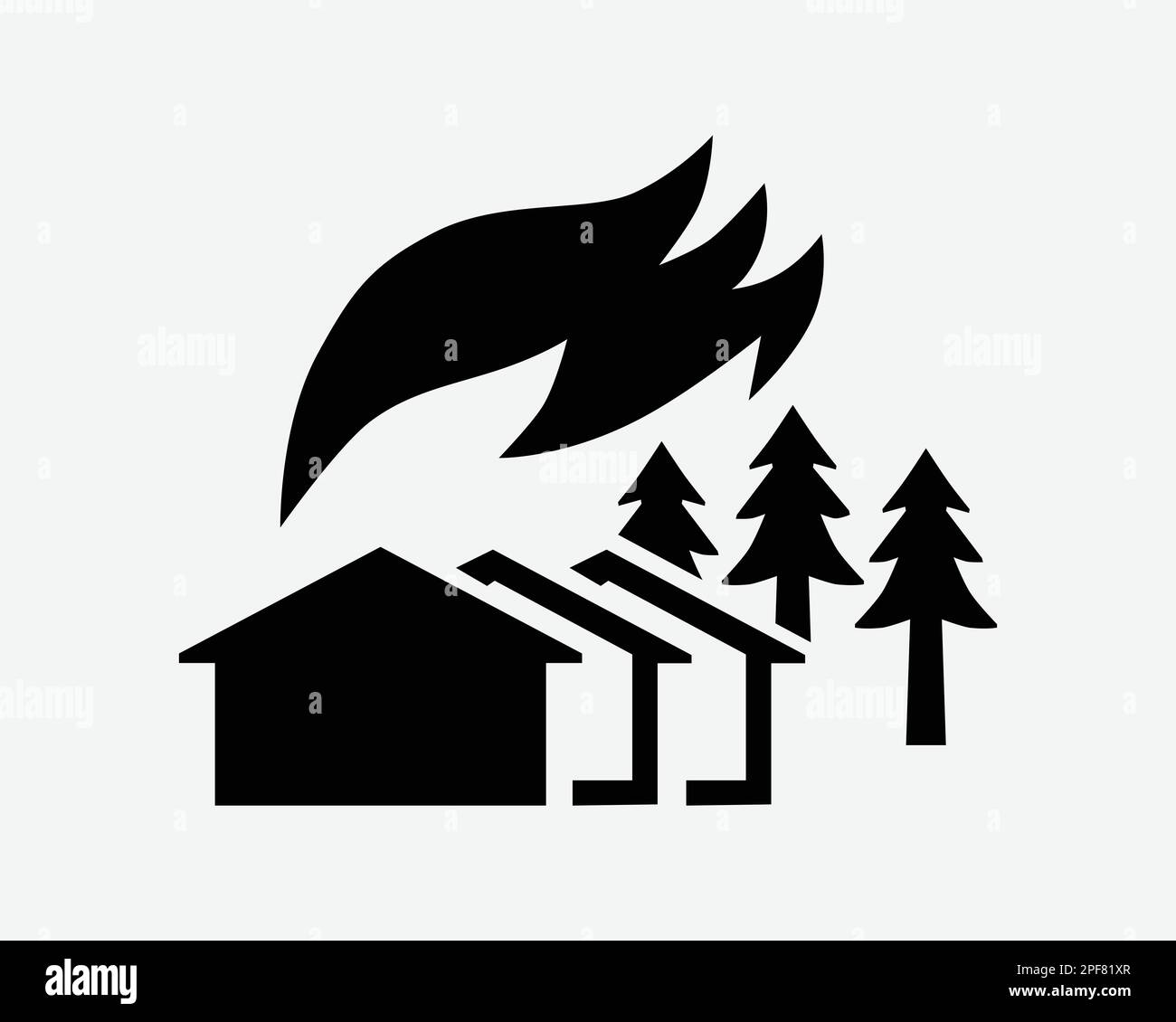 Wildfire icona Wild Forest Fire Burn Burning Flames engulf Disaster Black White Silhouette simbolo segno grafico clipart illustrazione pittogramma Illustrazione Vettoriale