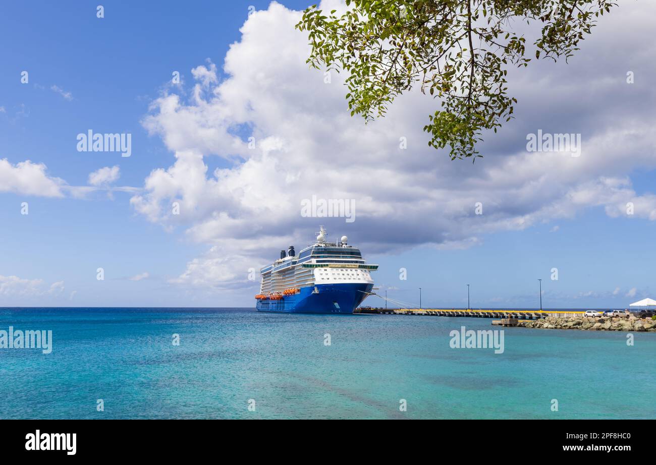 Saint Croix, Isole Vergini americane, nave da crociera a Frederiksted al molo. Foto Stock