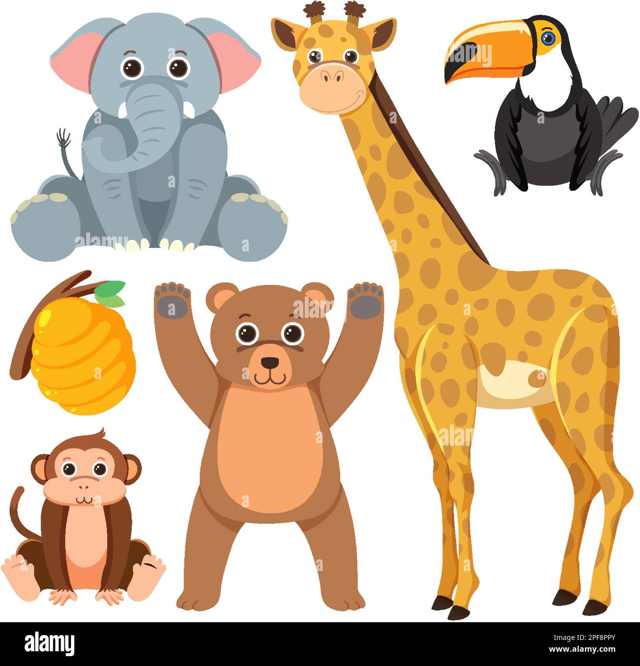 Set di semplici simpatici animali cartoon personaggio illustrazione Illustrazione Vettoriale