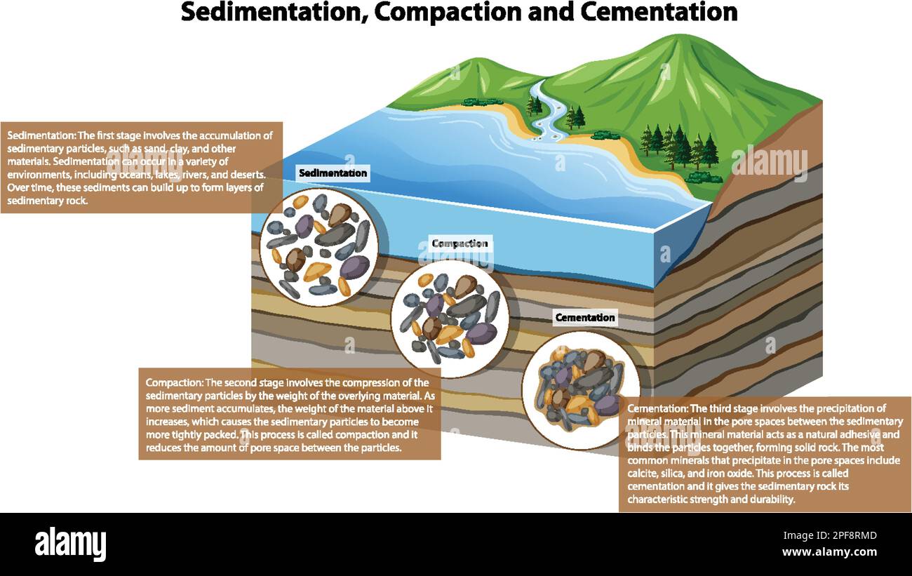 Illustrazione della compattazione e della cementazione della sedimentazione Illustrazione Vettoriale
