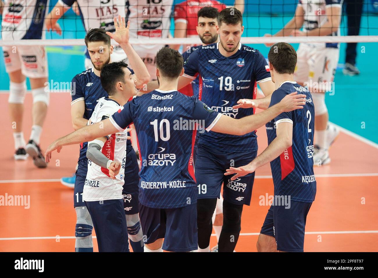 BLM Group Arena, Trento, Italia, 16 marzo 2023, Esultanza del Grupo Azoty ZAKSA Kedzierzyn-Kozle durante il quarto di finale - ITAS Trentino vs Grupo Azoty ZAKSA K?dzierzyn-Kozle - partita di pallavolo della CEV Champions League Foto Stock