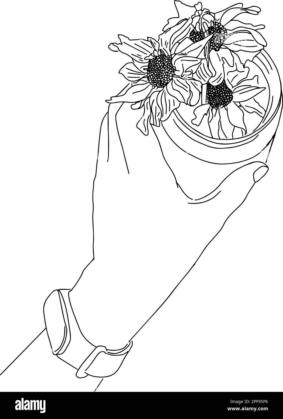mano con fiori grafici dettagliati Illustrazione Vettoriale