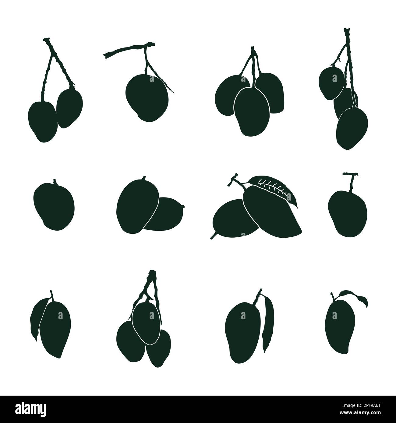 Silhouette di mango, icona del vettore di frutta di mango. Illustrazione Vettoriale