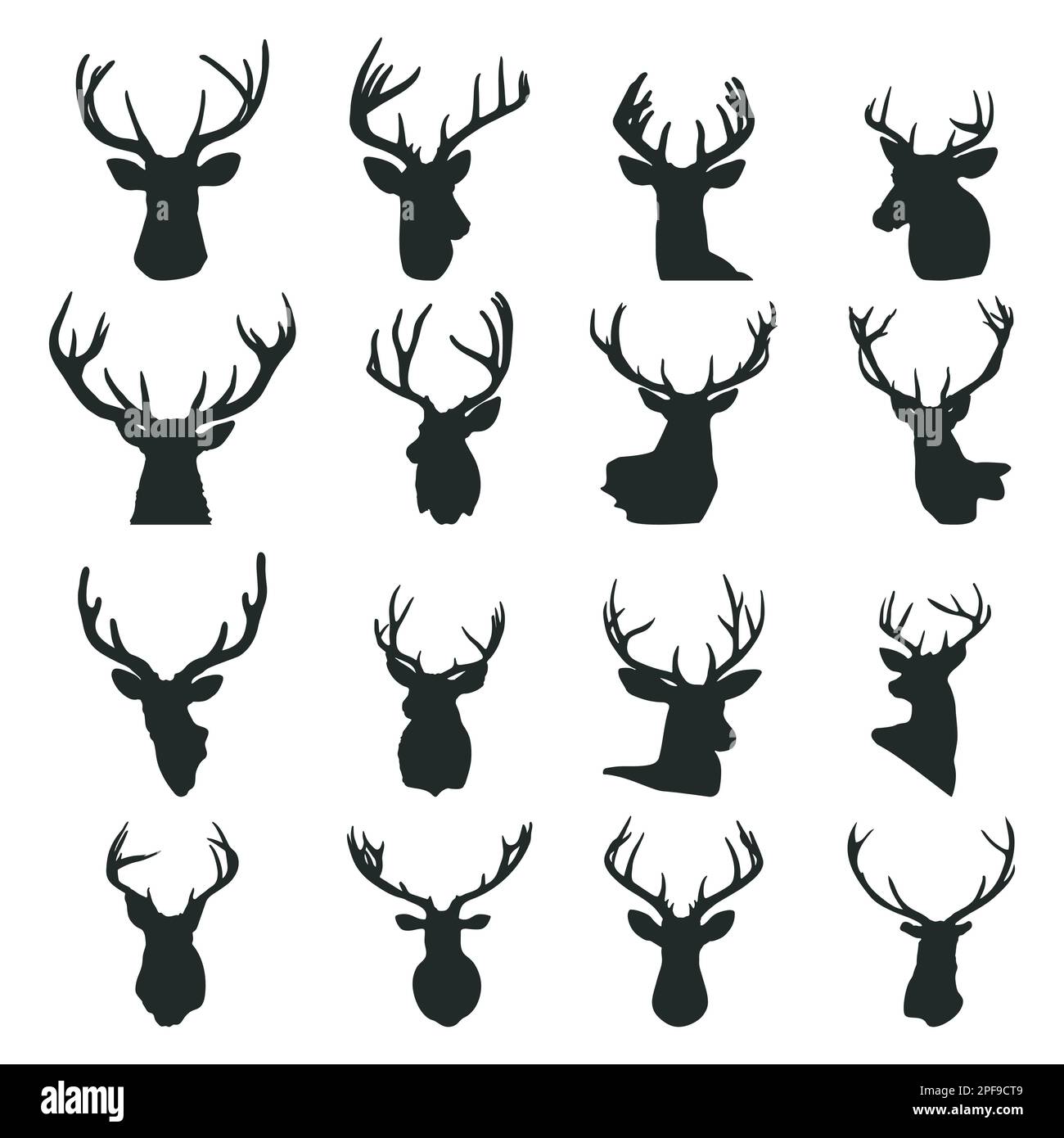 Set di silhouette per la testa dei cervi, Caro silhouette a corno Illustrazione Vettoriale