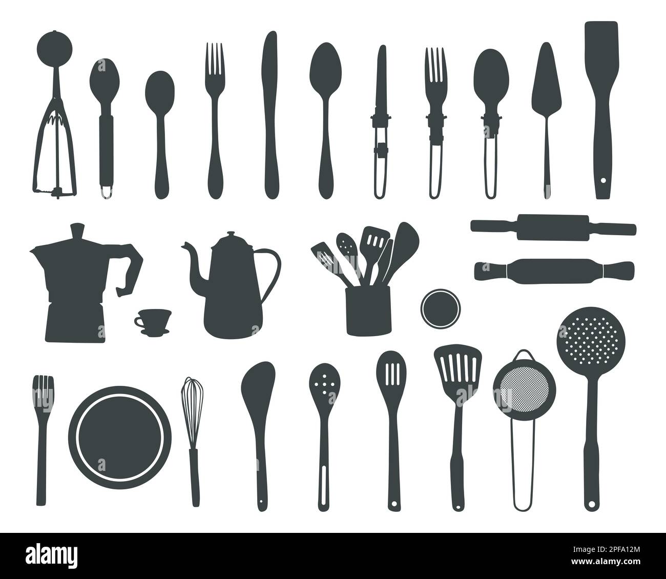 Utensili da cucina silhouette, utensili da cucina silhouette, utensili da cucina SVG -V02 Illustrazione Vettoriale