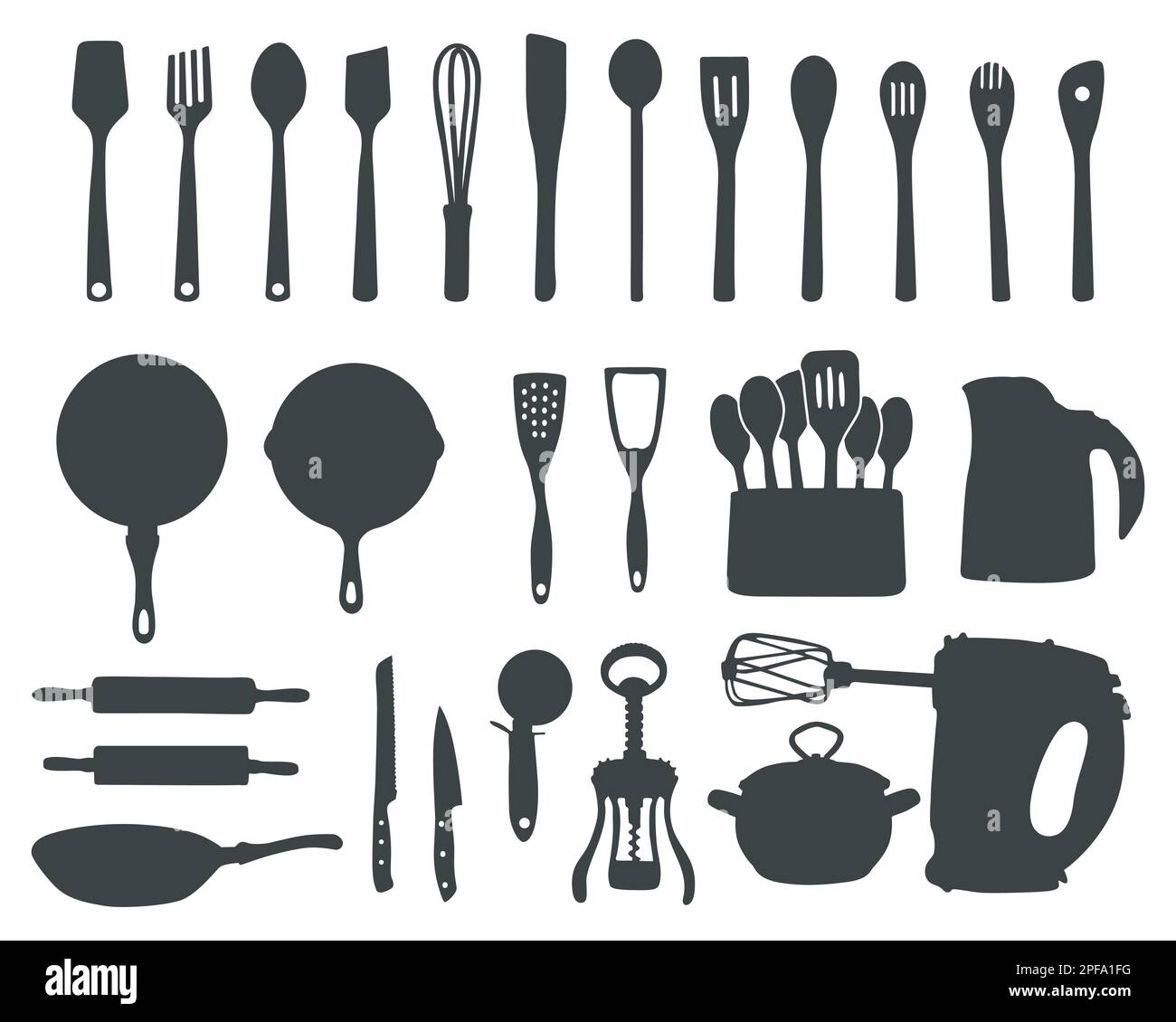Utensili da cucina silhouette, utensili da cucina silhouette, utensili da cucina SVG Illustrazione Vettoriale