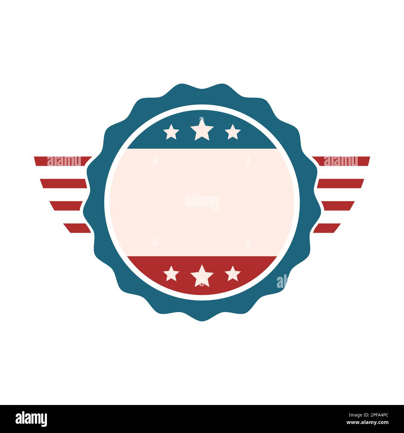 Badge USA o timbro con spazio per le copie. Logo rotondo con linee rosse. Elemento emblema della bandiera americana. Simbolo patriottico con spazio per il testo. Vettore Illustrazione Vettoriale